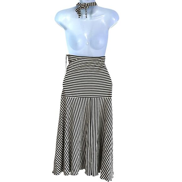 Trina Turk Womens Halter Striped‎ Drop Waist Dress Black Ivory Size 8 Vacation - Picture 2 of 4